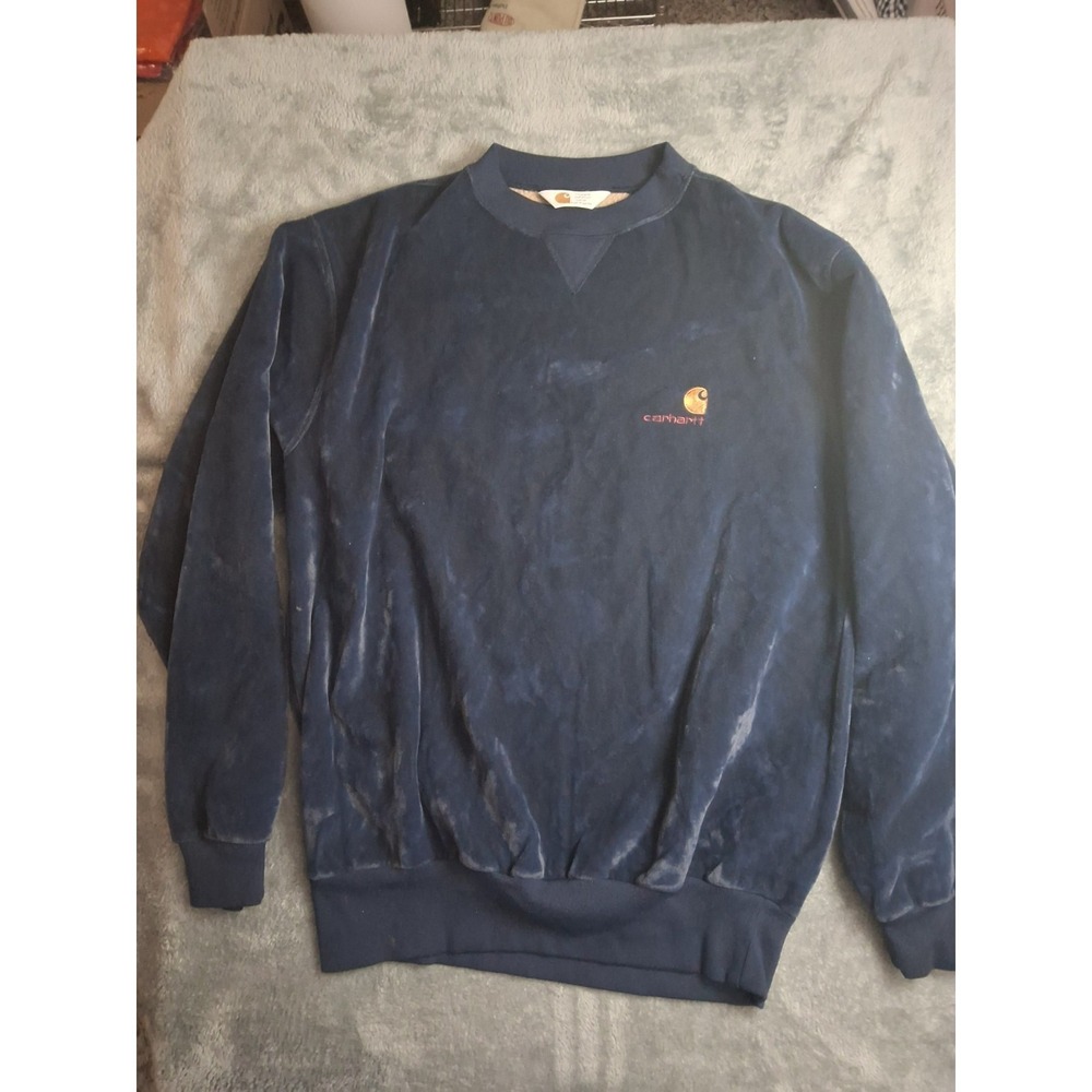 Vintage Mens Carhartt Velour Stlye Sweatshirt  Dark Blue. See Photos